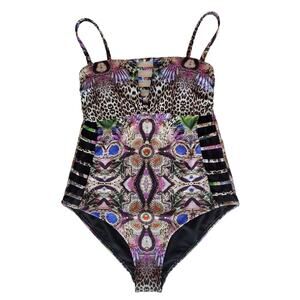 CYN LUCA Women's M Swimsuit 1 Piece Adjustable Straps Leopard Tropical Cutouts